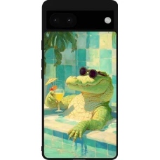 Coque Google Pixel 6a - Silicone rigide noir Crocodile in the swimming pool Summer 2026