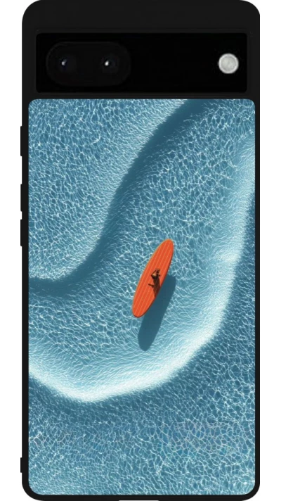 Coque Google Pixel 6a - Silicone rigide noir Orange surf Summer 2026