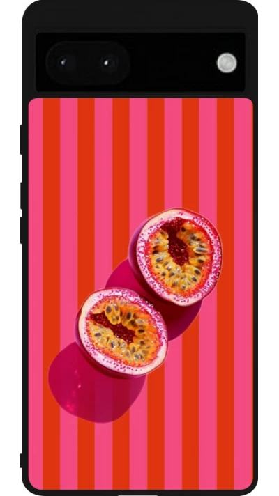 Coque Google Pixel 6a - Silicone rigide noir Passion fruit Summer 2026