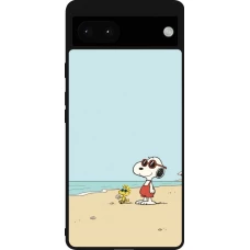 Coque Google Pixel 6a - Silicone rigide noir Snoopy on the beach Summer 2026
