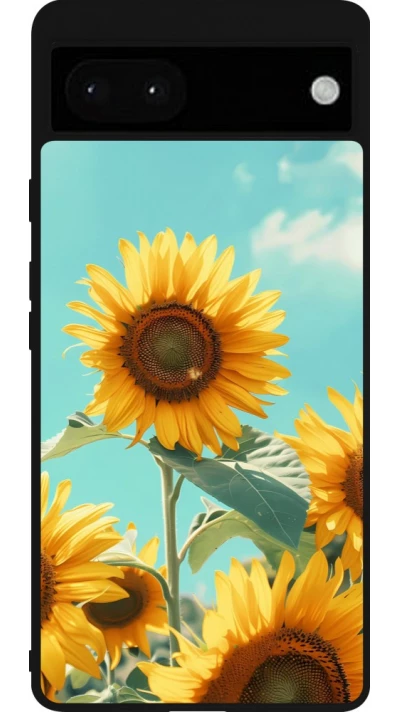 Coque Google Pixel 6a - Silicone rigide noir Sunflowers Summer 2026
