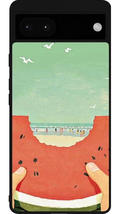 Coque Google Pixel 6a - Silicone rigide noir Views through a watermelon Summer 2026