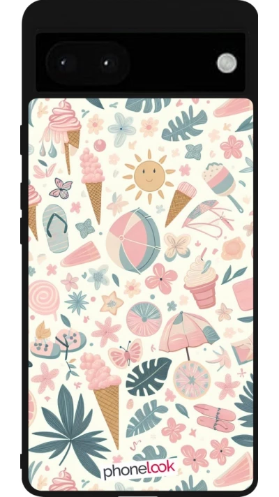 Google Pixel 6a Case Hülle - Silikon schwarz Sommer Pink Muster