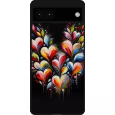 Coque Google Pixel 6a - Silicone rigide noir Valentine 2024 Coeur Noir Abstrait