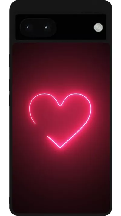 Google Pixel 6a Case Hülle - Silikon schwarz Valentine 2023 single neon heart