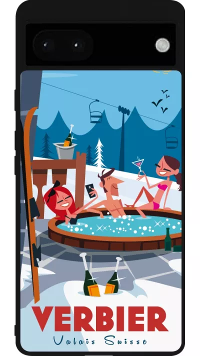 Google Pixel 6a Case Hülle - Silikon schwarz Verbier Mountain Jacuzzi