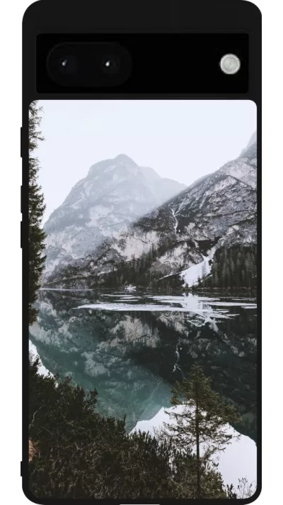 Coque Google Pixel 6a - Silicone rigide noir Winter 22 snowy mountain and lake