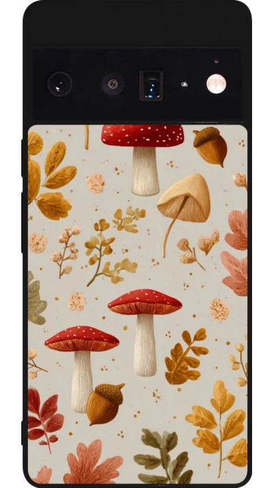 Coque Google Pixel 6 Pro - Silicone rigide noir Autumn 26 Mushrooms and leaves