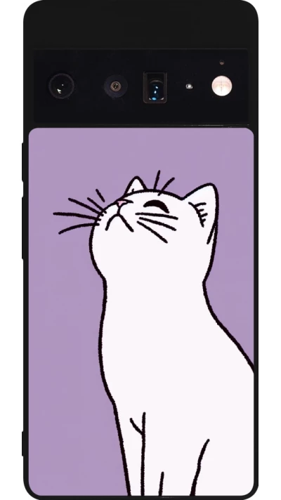 Google Pixel 6 Pro Case Hülle - Silikon schwarz Chat auf lila Hintergrund