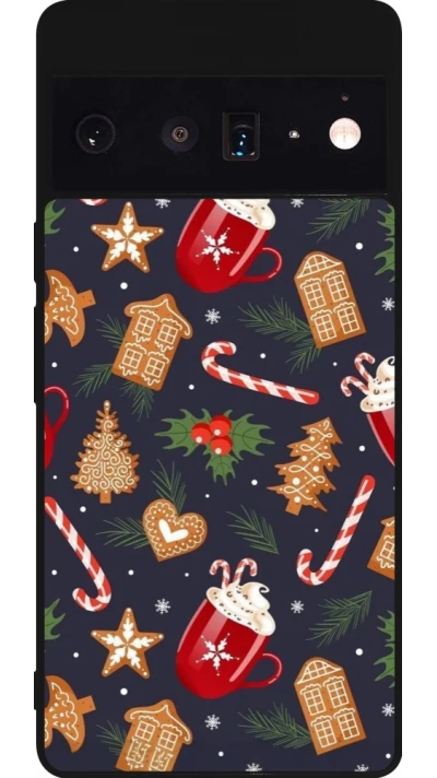 Google Pixel 6 Pro Case Hülle - Silikon schwarz Christmas 25 Pattern Gingerbread House