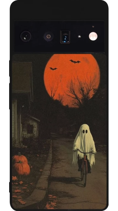 Google Pixel 6 Pro Case Hülle - Silikon schwarz Halloween 2025 Ghost on a bicycle