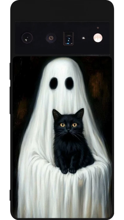 Google Pixel 6 Pro Case Hülle - Silikon schwarz Halloween 2025 Ghost with black cat