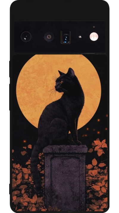 Google Pixel 6 Pro Case Hülle - Silikon schwarz Halloween 2026 Cat Art Nouveau