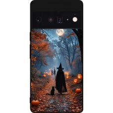 Google Pixel 6 Pro Case Hülle - Silikon schwarz Halloween 2026 Witch with a cat