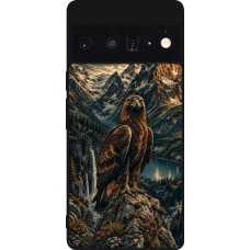 Coque Google Pixel 6 Pro - Silicone rigide noir Linocut Aigle Royal