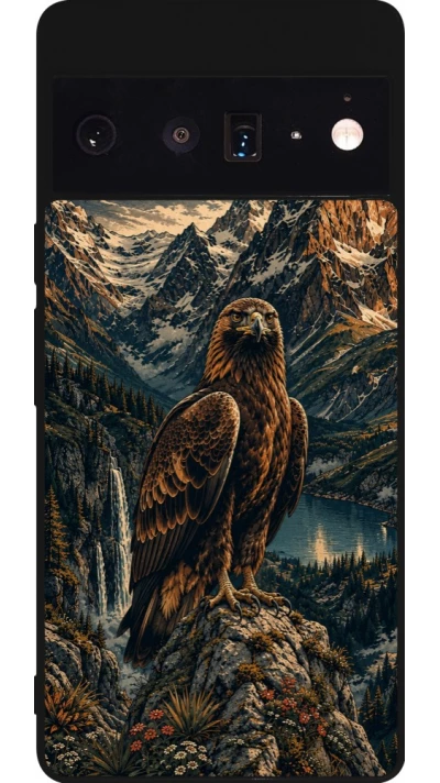 Coque Google Pixel 6 Pro - Silicone rigide noir Linocut Aigle Royal