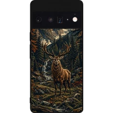 Google Pixel 6 Pro Case Hülle - Silikon schwarz Linocut Reh