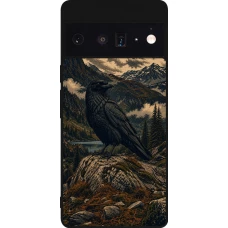 Coque Google Pixel 6 Pro - Silicone rigide noir Linocut Grand Corbeau