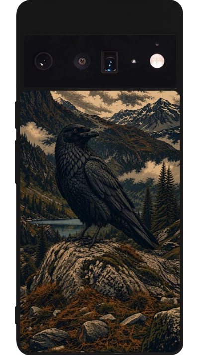 Coque Google Pixel 6 Pro - Silicone rigide noir Linocut Grand Corbeau
