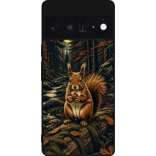 Google Pixel 6 Pro Case Hülle - Silikon schwarz Linocut Eichhörnchen