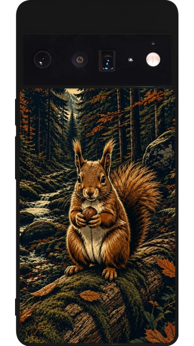 Coque Google Pixel 6 Pro - Silicone rigide noir Linocut Ecureuil