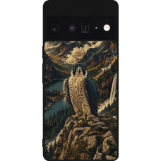 Google Pixel 6 Pro Case Hülle - Silikon schwarz Linocut Wanderfalke