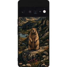 Google Pixel 6 Pro Case Hülle - Silikon schwarz Linocut Murmeltier