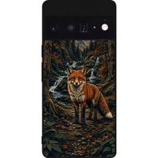 Coque Google Pixel 6 Pro - Silicone rigide noir Linocut Renard