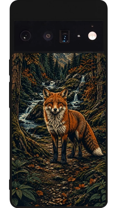 Coque Google Pixel 6 Pro - Silicone rigide noir Linocut Renard