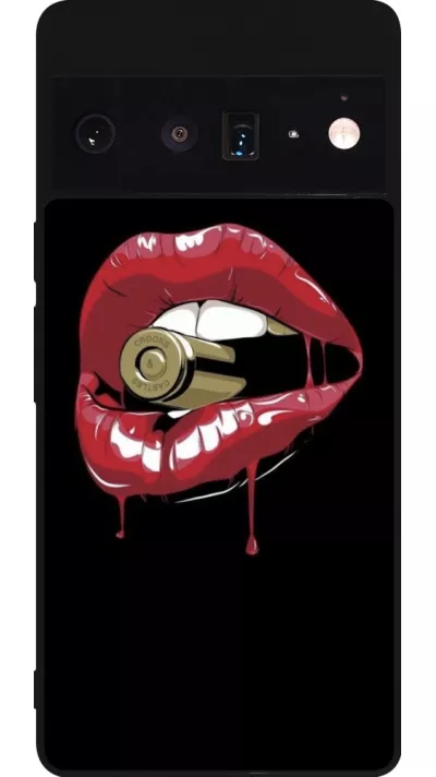 Google Pixel 6 Pro Case Hülle - Silikon schwarz Lips bullet