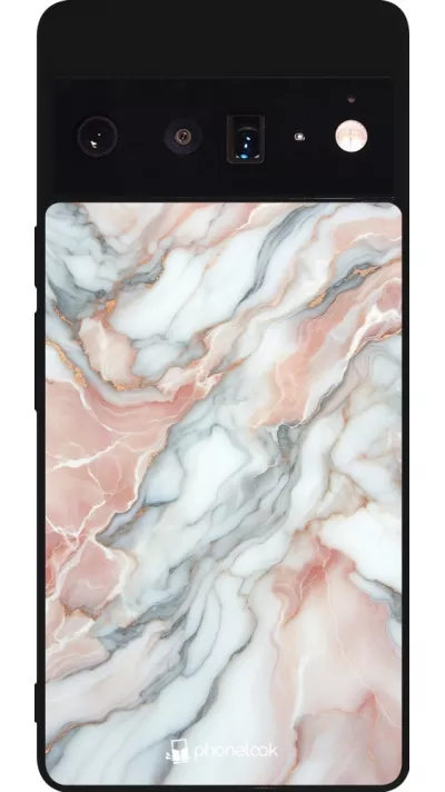 Google Pixel 6 Pro Case Hülle - Silikon schwarz Rosa Leuchtender Marmor