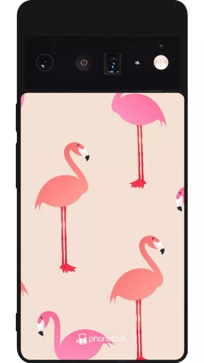 Google Pixel 6 Pro Case Hülle - Silikon schwarz Pink Flamingos Pattern
