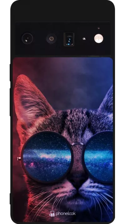 Google Pixel 6 Pro Case Hülle - Silikon schwarz Red Blue Cat Glasses