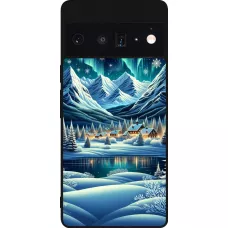 Google Pixel 6 Pro Case Hülle - Silikon schwarz Verschneites Bergdorf am See in der Nacht