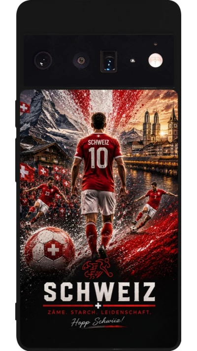Google Pixel 6 Pro Case Hülle - Silikon schwarz Fussball Schweiz splash 2026