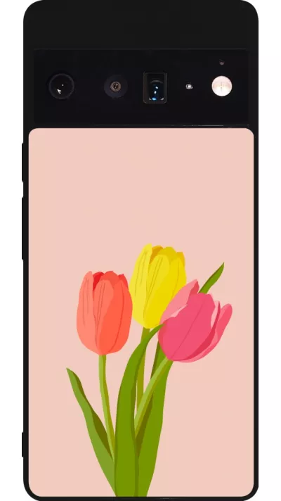 Google Pixel 6 Pro Case Hülle - Silikon schwarz Spring 23 tulip trio
