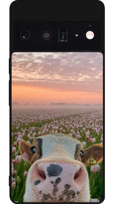 Google Pixel 6 Pro Case Hülle - Silikon schwarz Cow with tulips Spring 2026
