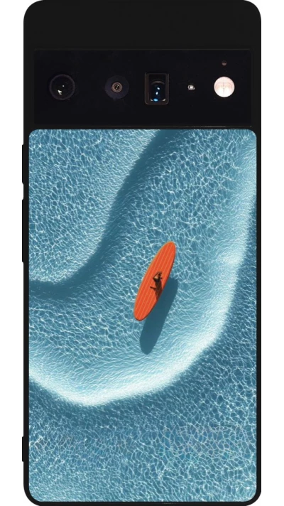 Coque Google Pixel 6 Pro - Silicone rigide noir Orange surf Summer 2026