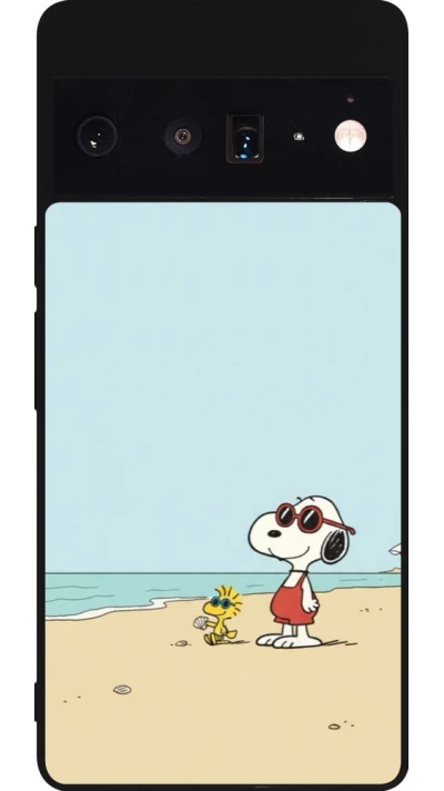 Coque Google Pixel 6 Pro - Silicone rigide noir Snoopy on the beach Summer 2026