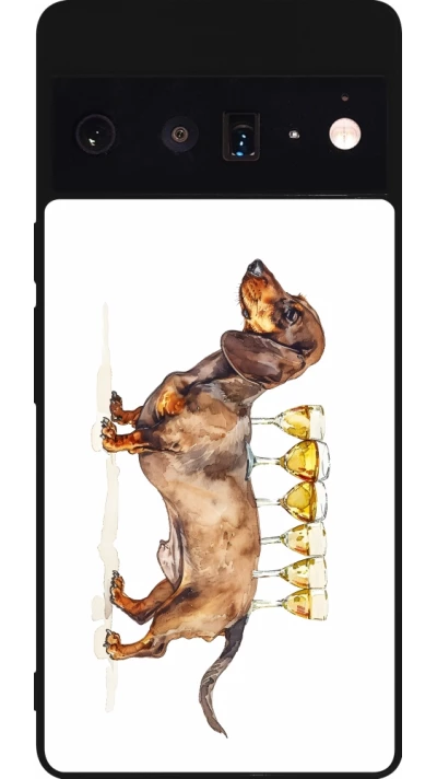 Coque Google Pixel 6 Pro - Silicone rigide noir Wine Teckel