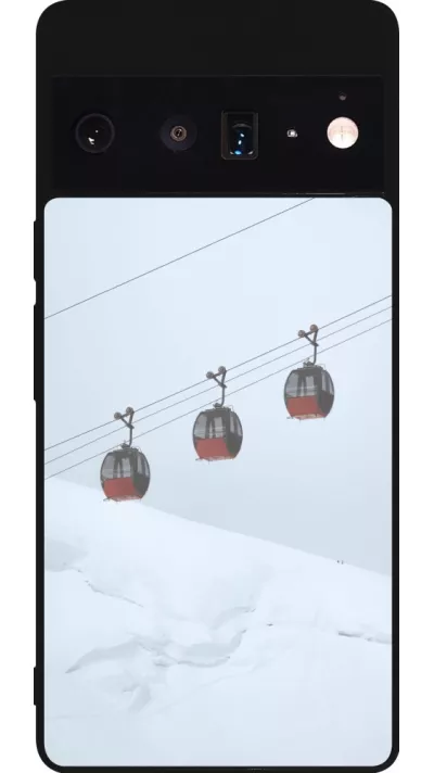 Coque Google Pixel 6 Pro - Silicone rigide noir Winter 22 ski lift