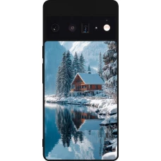 Coque Google Pixel 6 Pro - Silicone rigide noir Winter 25 Winter house forest day
