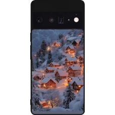 Google Pixel 6 Pro Case Hülle - Silikon schwarz Winter 25 Winter snowy village