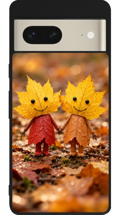 Google Pixel 7 Case Hülle - Silikon schwarz Autumn 26 Couple of leaves