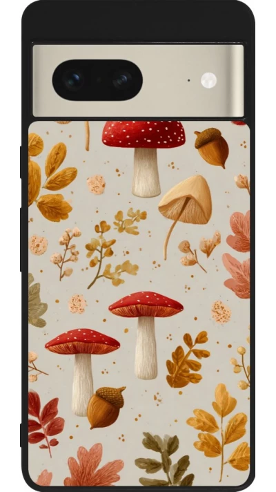 Google Pixel 7 Case Hülle - Silikon schwarz Autumn 26 Mushrooms and leaves