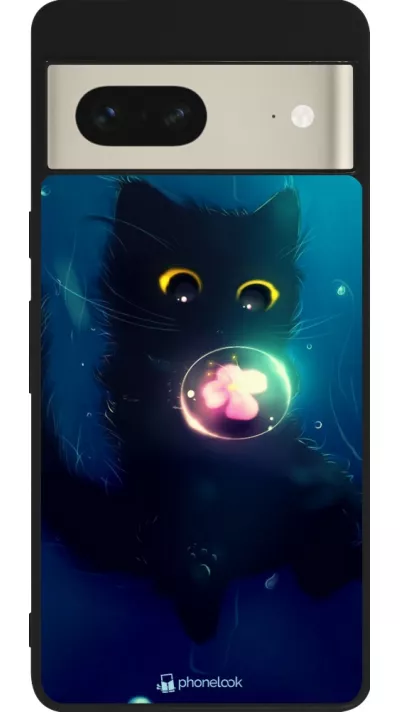 Google Pixel 7 Case Hülle - Silikon schwarz Cute Cat Bubble