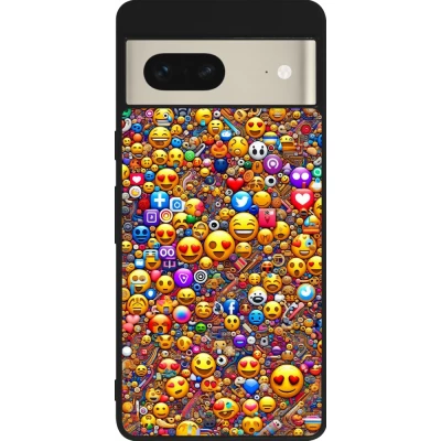 Google Pixel 7 Case Hülle - Silikon schwarz Emoji gemischt