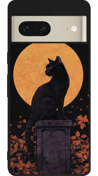 Coque Google Pixel 7 - Silicone rigide noir Halloween 2026 Cat Art Nouveau