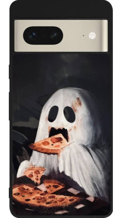 Coque Google Pixel 7 - Silicone rigide noir Halloween 2026 Ghost eating pizza