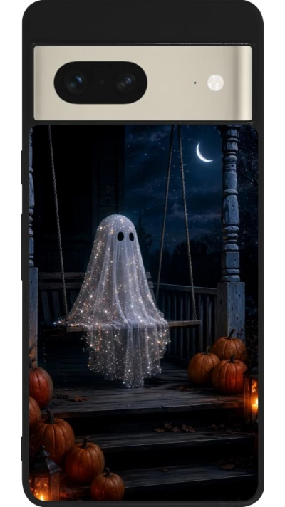 Coque Google Pixel 7 - Silicone rigide noir Halloween 2026 Ghost on a swing